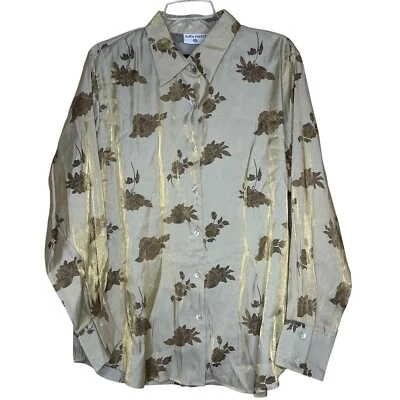 Kathy Ireland NWT Floral Button Down Shirt Gold Accents Size XL VTG Lagenlook - Image 1 of 4