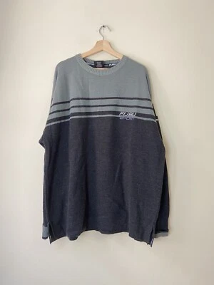 Vintage 90’s Fubu Sport Striped Black Grey Knit Sweater Sweatshirt - XXL - Image 1 of 4