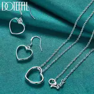 DOTEFFIL 2pcs 925 Sterling Silver Heart Necklace Earring Set Wedding Jewelry - Picture 1 of 6