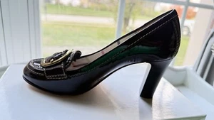 Coach Hillary Womens Slip On Block Heel Buckle Pumps Brown Patent Leather Size 6 - Picture 1 of 8
