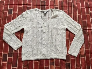 Tommy Bahama Women’s Cedar Cable V-Neck Linen Sweater In Coconut Size s - Picture 1 of 6