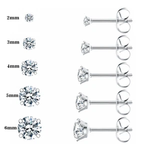 5 Pairs 2-6MM Round Cubic Zirconia Studs Earring Surgical Steel Ear Piercing - Picture 1 of 5