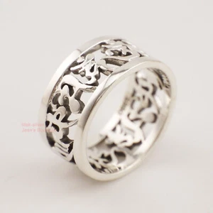 Anello Hum Uomo Argento Sterling 925 Buddismo Tibetano Mantra Om Mani Padme Argento Sterling A3357-P - Foto 1 di 5