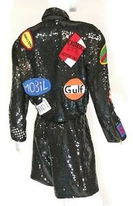 LILLIE RUBIN 1970'S STP CHAMPION SHELL GULF MOTOR OIL SEQUIN JACKET SHORTS AUTO - Picture 1 of 11