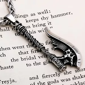 Viking Axe Long Handle Stainless Steel Pendant Necklace - Picture 1 of 7