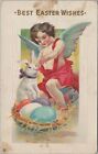 Souhaits de Pâques lapin blanc yeux rouges œufs d'ange en relief carte postale G220