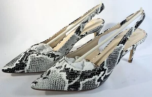Lulu's Christa Black White Snake Pointed Slingback Pumps Size 7 - Picture 1 of 8