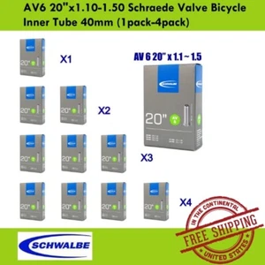 Schwalbe AV6 20"x1.10-1.50 Schraede Valve Bicycle Inner Tube 40mm (1pack-4pack) - Picture 1 of 3