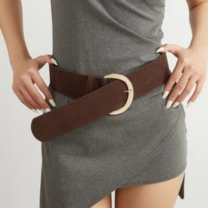 Ladies Women Fashion Retro Suede Wide Waist Belt Gold Silver Buckle Adjustable - Picture 1 of 30