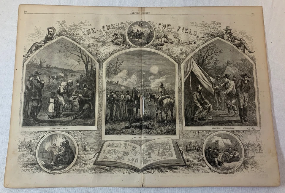 1864 magazine engraving ~ THE PRESS ON THE FIELD Of Battle ~ Civil War ~ 16x22 - Image 1 of 1