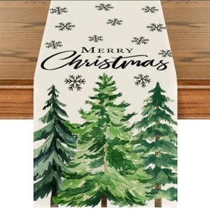 Christmas Tree White Merry Christmas Table Runner - Picture 1 of 2