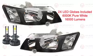 Black Headlights Pair + LED Globes For Holden Commodore VY SS SV6 SV8 - Picture 1 of 10