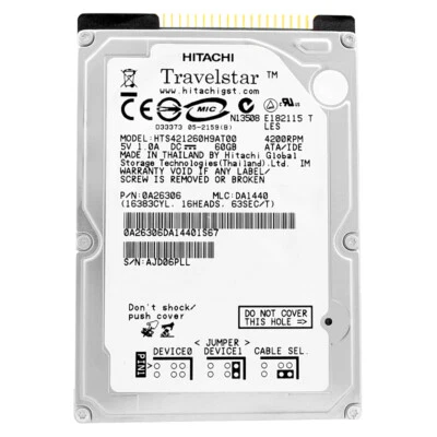Hard Drive Hitachi 60GB HTS421260H9AT00 2MB Cache 4200RPM ATA-100 IDE 2.5" Inch - Image 1 of 4