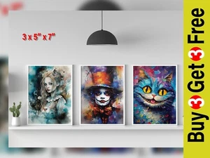 Alice in Wonderland Art Set, Alice, Mad Hatter, Cheshire Cat 5"x7" Matte Prints - Picture 1 of 14