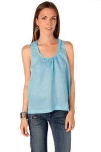 CP Shades Luz Backless Tank Capri Sleevele Top Shirt Linen Tie back Handmad Blue - Picture 1 of 4