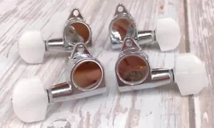1/14 Ukulele Chrome plated machine head tuner peg key white button 2R2L 327C-P8W - Picture 1 of 4