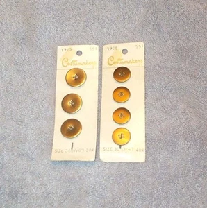 7 Sewing Buttons on 2 Cards, Costumakers 7/8" & 3/4" Matching Goldtone Metal - Picture 1 of 1