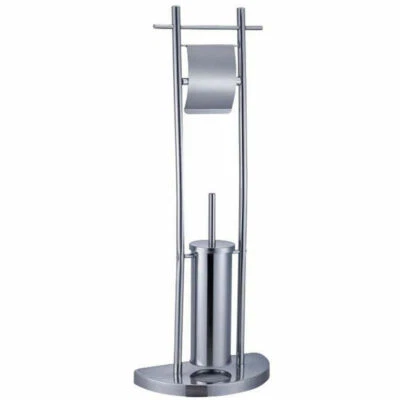 Piantana Bagno Portarotolo e Portascopino Acciaio Cromato da Terra WC Altezza 84 - Immagine 1 di 3