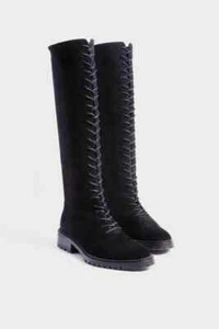 Tuckernuck Black Kyle Lace Up Knee High Suede Leather Lug Boots Size 8 New - Picture 1 of 7
