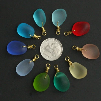 top drilled sea beach glass 10 pieces rainbow pendant with joint jewelry use  - Image 1 of 3