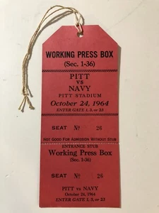 1964 Pitt vs Navy College Football Media Press Pass Roger Staubach - Foto 1 di 2