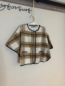 Janie and Jack Girls' Cape Jacket Plaid Tan with Gold Buttons Size 4 - Picture 1 of 6