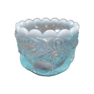 Mosser Glass Aqua Blue Opalescent Eye Winker Eyewinker Open Salt Dip Cellar - Picture 1 of 10