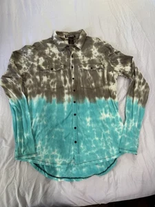 Camisa vaquera Tuff para mujer con botones manga larga talla L marrón/verde azulado tie dye - Imagen 1 de 7