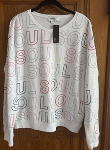 NUEVO CON ETIQUETAS SOULCYCLE Colorido Logo Blanco Cuello Redondo Manga Larga Sudadera Talla Grande - Imagen 1 de 12