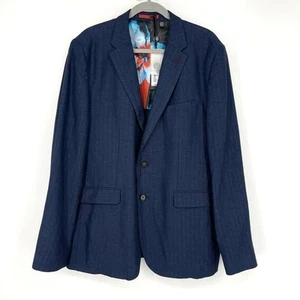 Ted Baker Balrhot Linen Herringbone Suit Jacket Navy Size 6 US 2XL - Picture 1 of 9