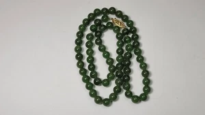 Green Jade Or Jadeite Beaded Necklace With 14k Yellow Gold Clasp 17" - Picture 1 of 7