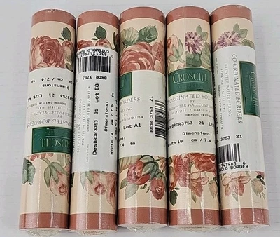 Виниловая настенная кайма Croscill Cotswold с цветочным рисунком 5,5 ярдов X 7,5 дюйма лот из 5 новых - Изображение 1 из 4