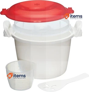 KitchenCraft Rice Cooker - Microwave Steamer, BPA Free 1.5 Litre, White / Red - Picture 1 of 3