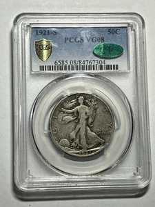 1921 S Walking Liberty Silver Half Dollar 50C PCGS VG08 CAC - Picture 1 of 4
