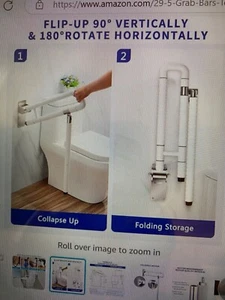 2 White Hinged Bathroom Safety Rail Grab Bar Support Drop Down New Never used - Picture 1 of 9