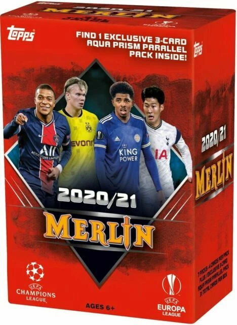 Topps Merlin Blasters UEFA Champions Europa League 2020-21 (7 Packs per Box, 1 Exclusive 3-card Aqua Prism Refractor Parallel Pack)