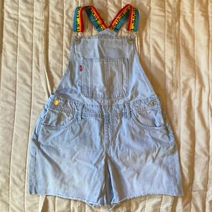 Levis Shortalls Girls 16 REG Light Wash Rainbow Logo Strap Cutoff Shorts Denim - Picture 1 of 16