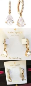 KATE SPADE NEW YORK SAVE THE DATE ROSE GOLD TONE HUGGIE DROP EARRINGS NWT - Picture 1 of 1