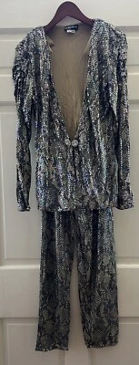 Traje pantalón de lujo vintage años 80 talla S lentejuelas jersey piel de serpiente estrás CRISCIONE Foto 1 de 4