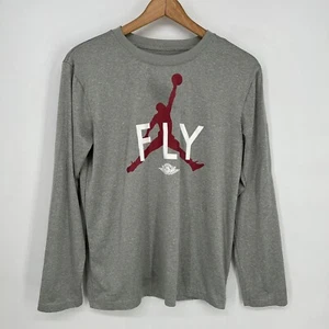 Nike Air Jordan Shirt Youth Extra Large Gray Long Sleeve Dri-Fit Jumpman Fly - Picture 1 of 9