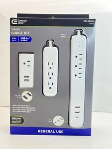 Kommerzielles elektrisches 3er-Pack Überspannungsset mit USB-A- und USB-C-Anschlüssen - Bild 1 von 4