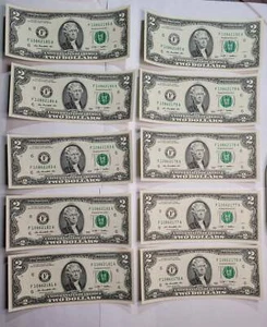 Lot von 10 aufeinanderfolgenden 2 $ Federal Reserve Scheinen - Bild 1 von 11