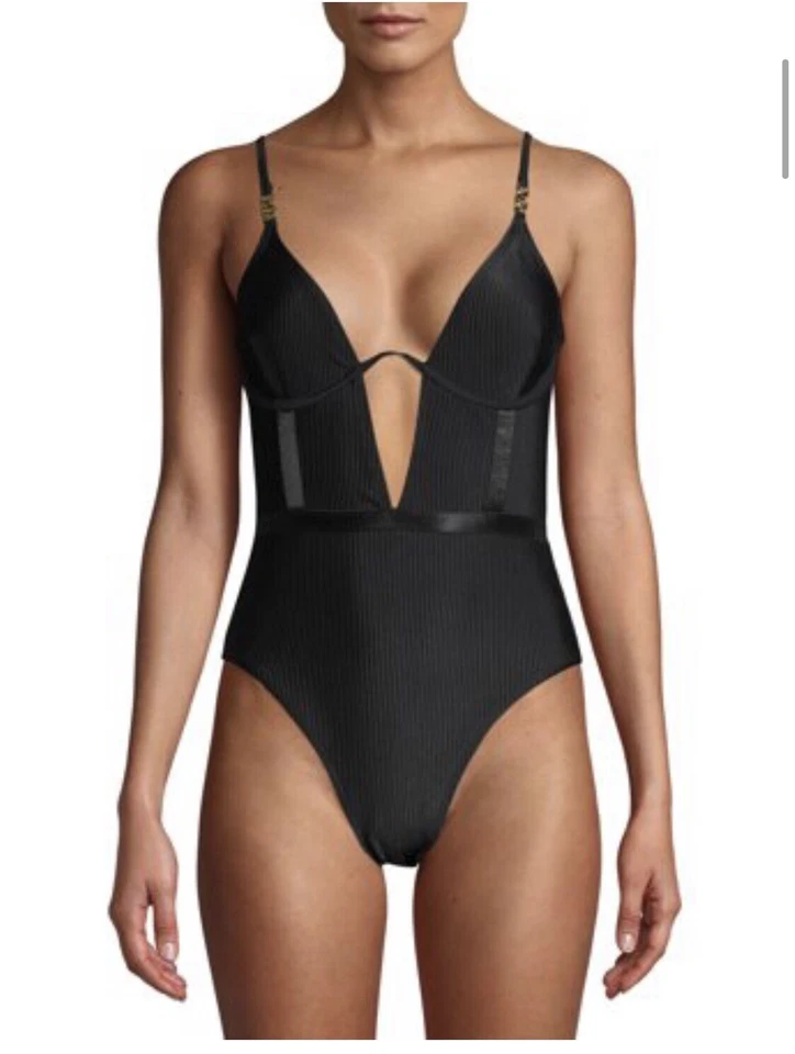 WOMEN'S  PLUNGING  HIGH GORE  ONE PIECE SWIMSUIT  by XOXO - Image 1 of 4