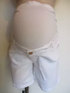 SERAPHINE MATERNITY WHITE OVER BUMP DENIM JEANS SHORTS SIZE 12 - Picture 1 of 3