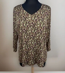Croft & Barrow Women’s XL 3/4 Sleeve Shirt Top V-Neck Animal Print Multicolor - Picture 1 of 11