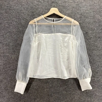 Express Blouse Women XS White Sheer Long Sleeve Round Neck Hook & Eye Casual - Image 1 of 4