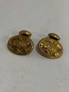 Antique Foster & Bailey Gold Top / Filled Pair of Cufflinks Flower Clear Stone - Picture 1 of 7