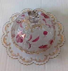 1905 EAPG Glass Domed Butter Dish/Ruby Red Floral w/Gold Trim - Picture 1 of 12