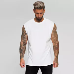 New Men's Casual Loose Sleeveless Solid Color Sports Muscle T-Shirt Vest Tops - Picture 1 of 12