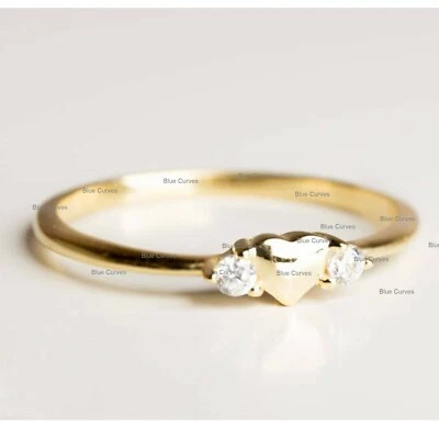 Real SI Clarity I Color Heart Band Ring Solid 18k Yellow Gold Handmade Jewelry - Image 1 of 2